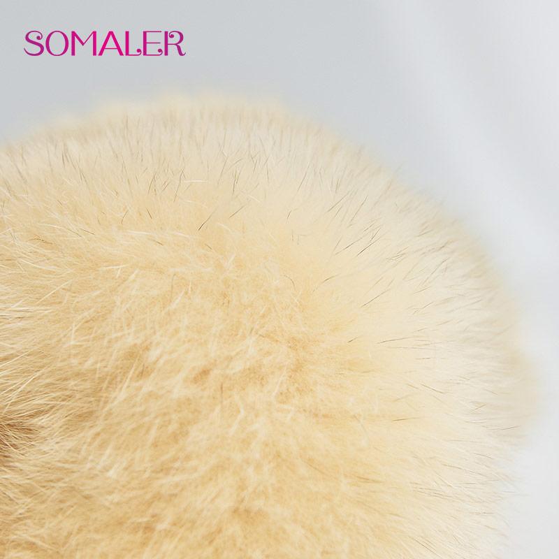SOMALER Knit Real Mink Fur Hats for Winter Women Weave Fur Cap with Fox Fur Pompom Fox Fur Brim Luxury Female Knitted Beanies