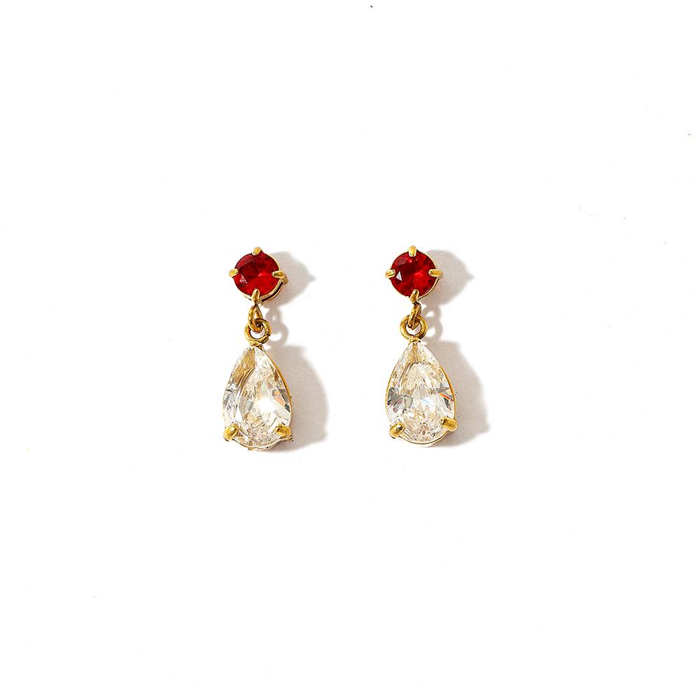 18K Gold-Plated Stainless & Titanium Steel Zirconia Stud Earrings - Waterproof & High-End European-American Design for Women