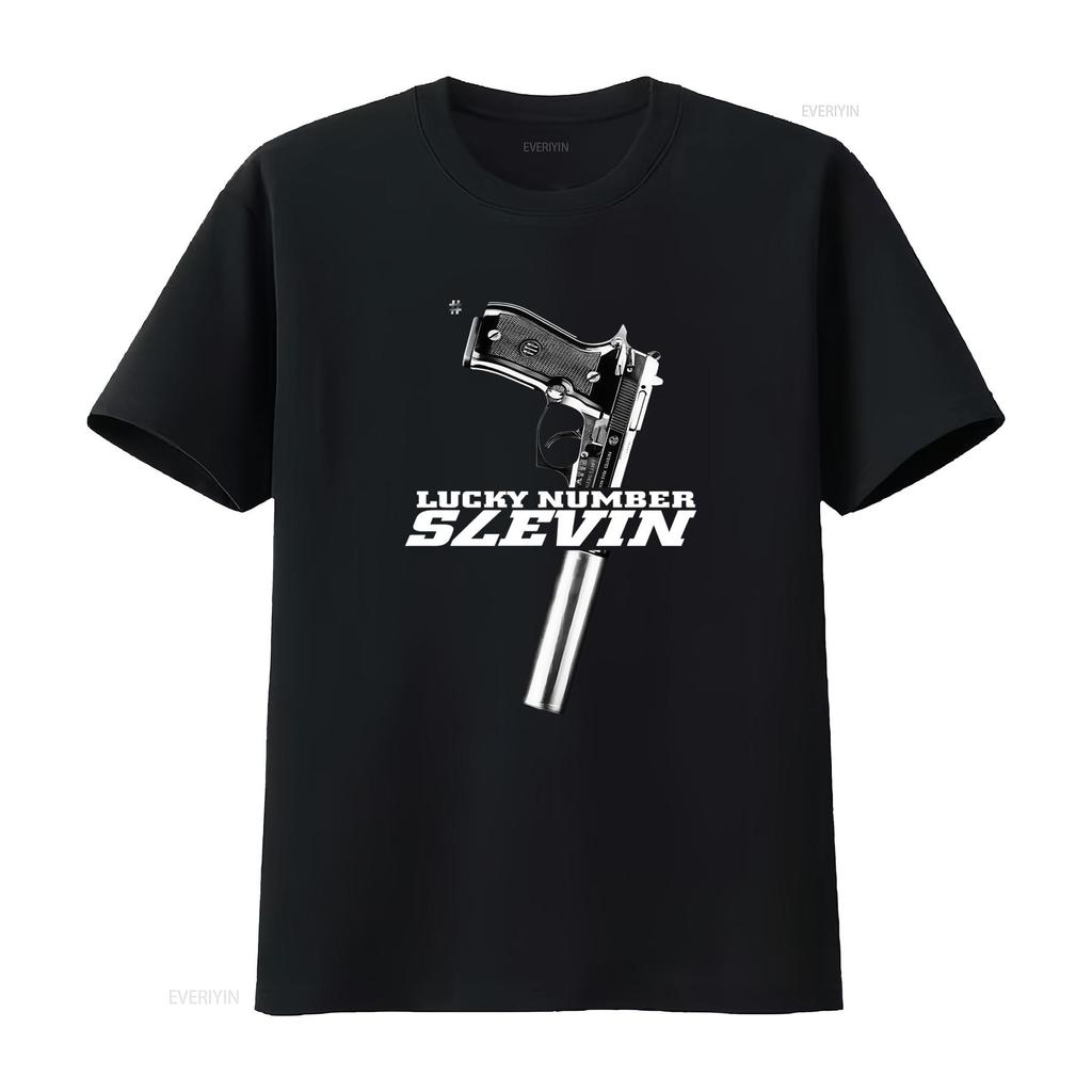 Lucky Number Slevin Cult Movie Inspired T Shirt with Gun Print Design for Men vintage Washed Unisex Breathable