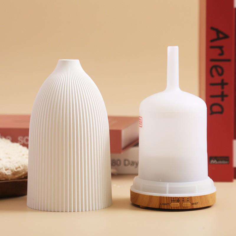 Smart Aromatherapy Diffuser & Humidifier, White Roman Pattern, Wood Grain, 7-Color LED, Silent Home Use