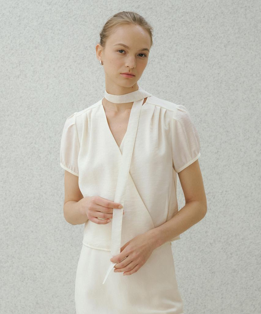 OCTETTE Lorin Sheer Tie Blouse_Cream