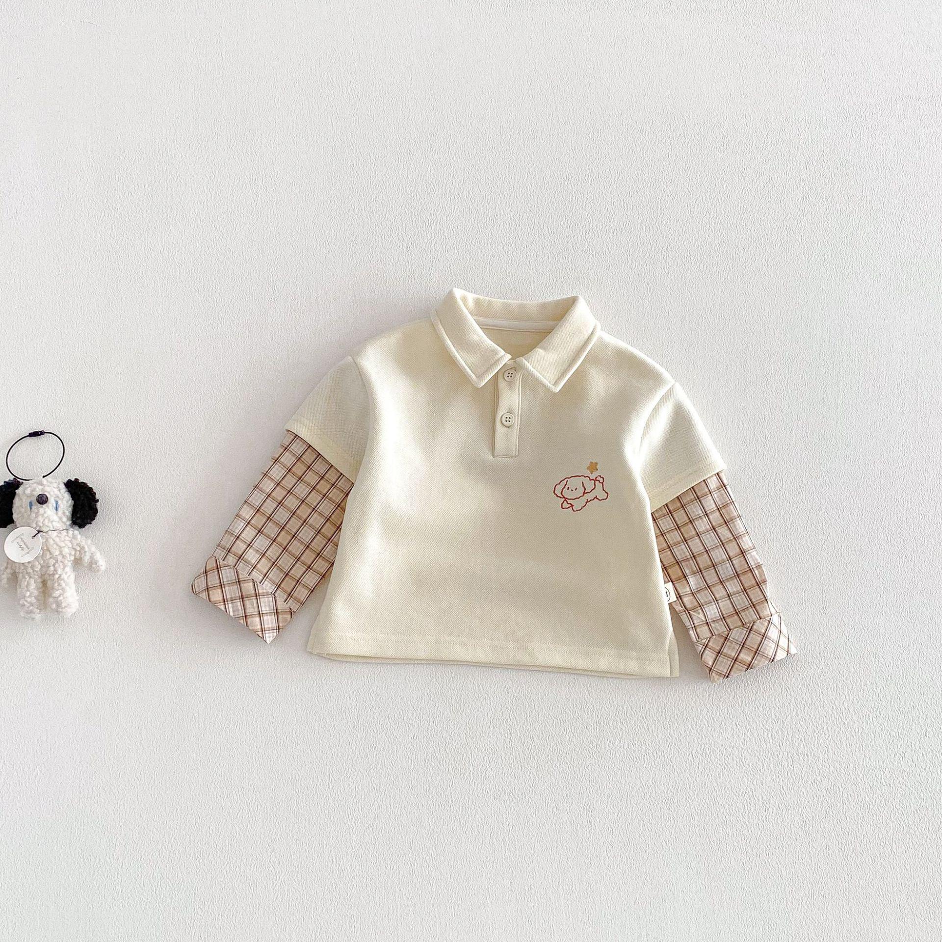 2026 Spring Boys  Cartoon Polo T-shirt - Korean Style, Fake Two-Piece Design 110