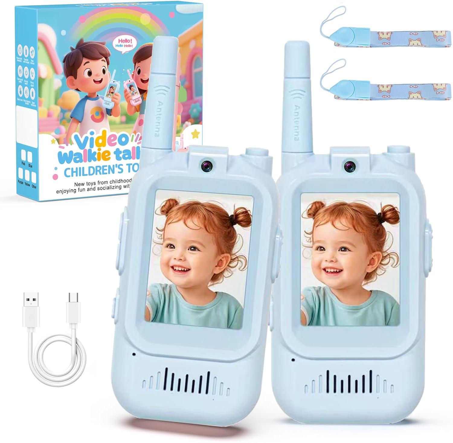 

Walkie Talkies for Kids Pack Rechargeable Walkie-talkie Cute 2 Inch Screen One-Click Call Child Video Intercom синий