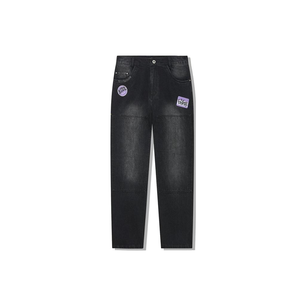 Li Ning Label Straight Wash Denim Pants Men bottoms Black AJQT375-2