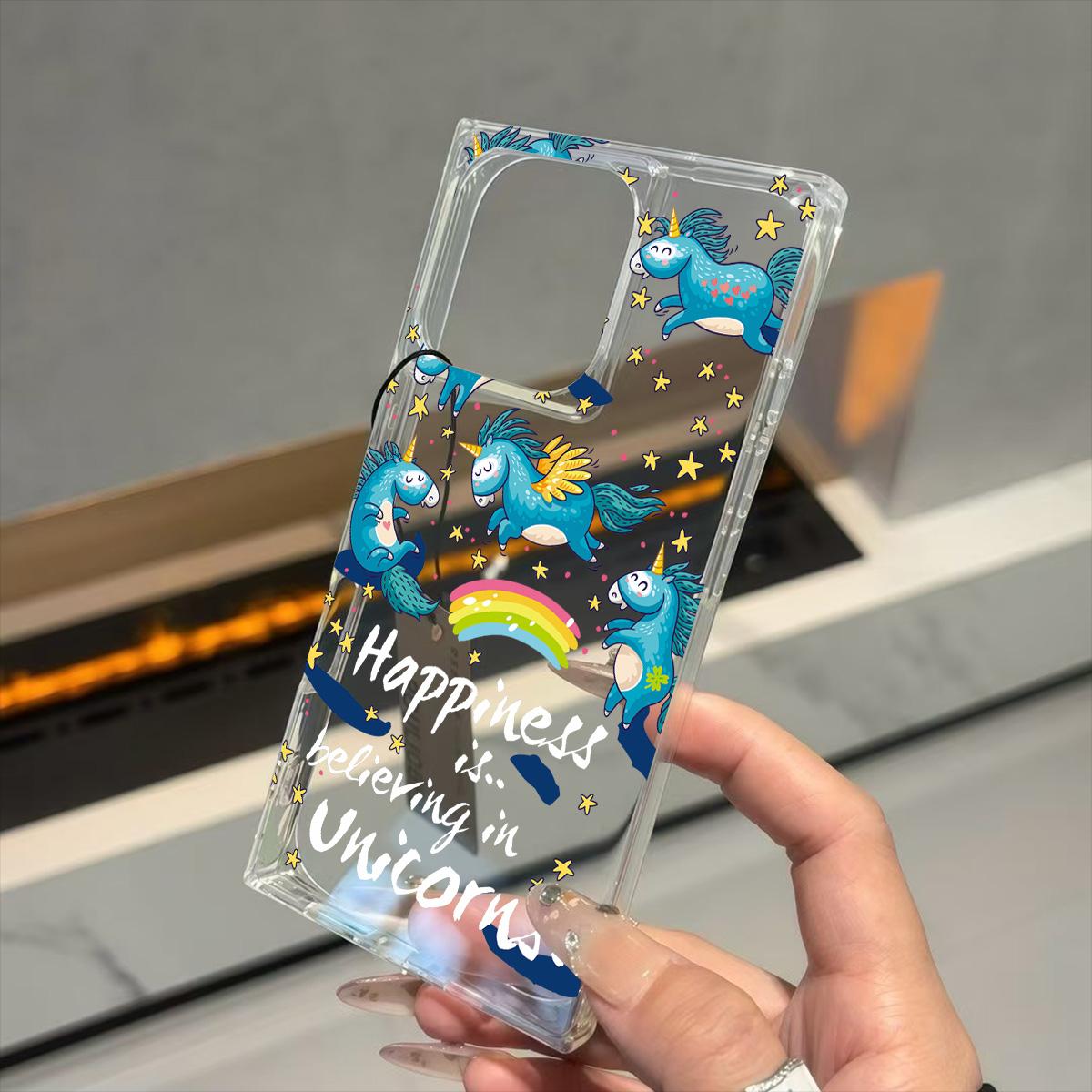 

Прозрачный квадратный чехол-бампер для iPhone 12 16 ProMax 11 14 Pro Max 13 15 Plus, защита от окисления, чехол с рисунком радужного единорога iphone 11 ProMax