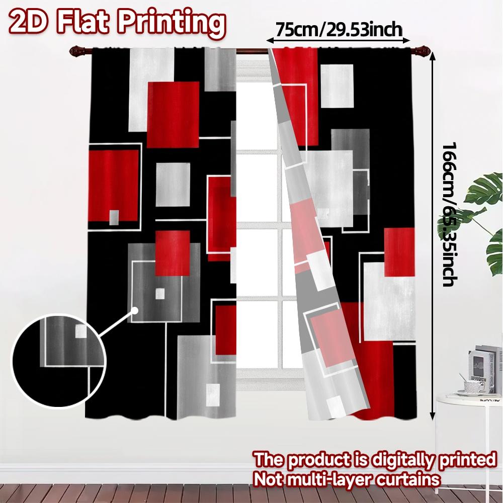 2D Flat Printing  JIT 2pcs   Curtains (Without Rod) Geometric Curtains Fashionable Popular Curtains Durable 100% Polyester Fabric