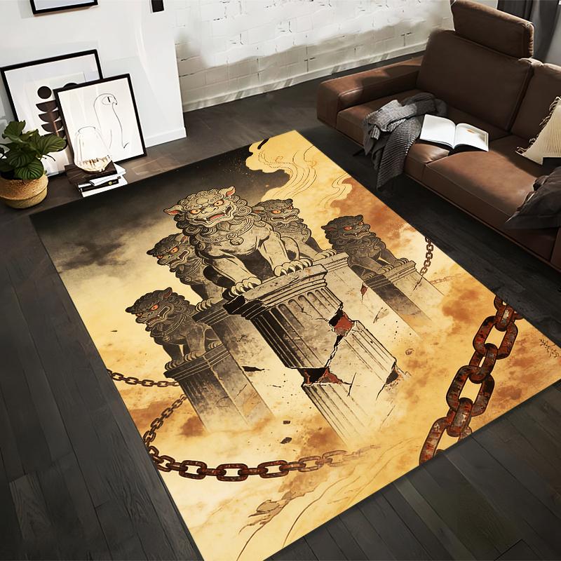 

Antique Lion Statue Carpet with Chains and Cracked Pillars Design Suitable for use as an anti-slip for living room bedroom sofas 40x60cm( 15x23in )