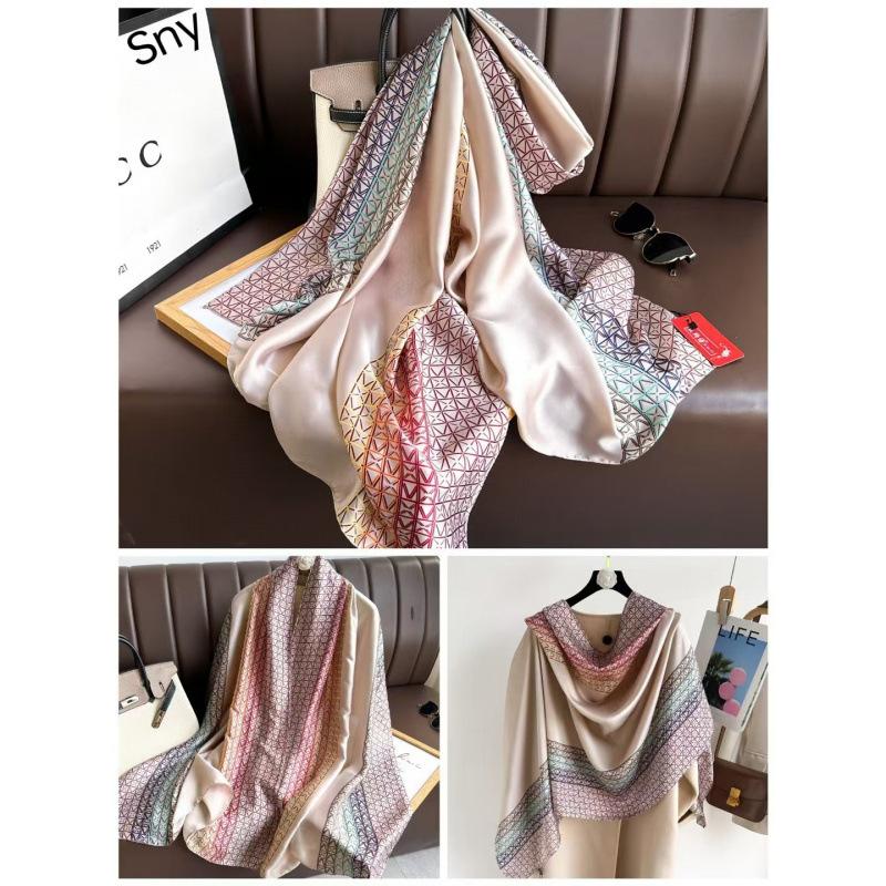 Spring and Summer Thin Silk Scarf High-end Printed Long Scarf New Satin Travel Sunscreen Scarf National Style Cloak