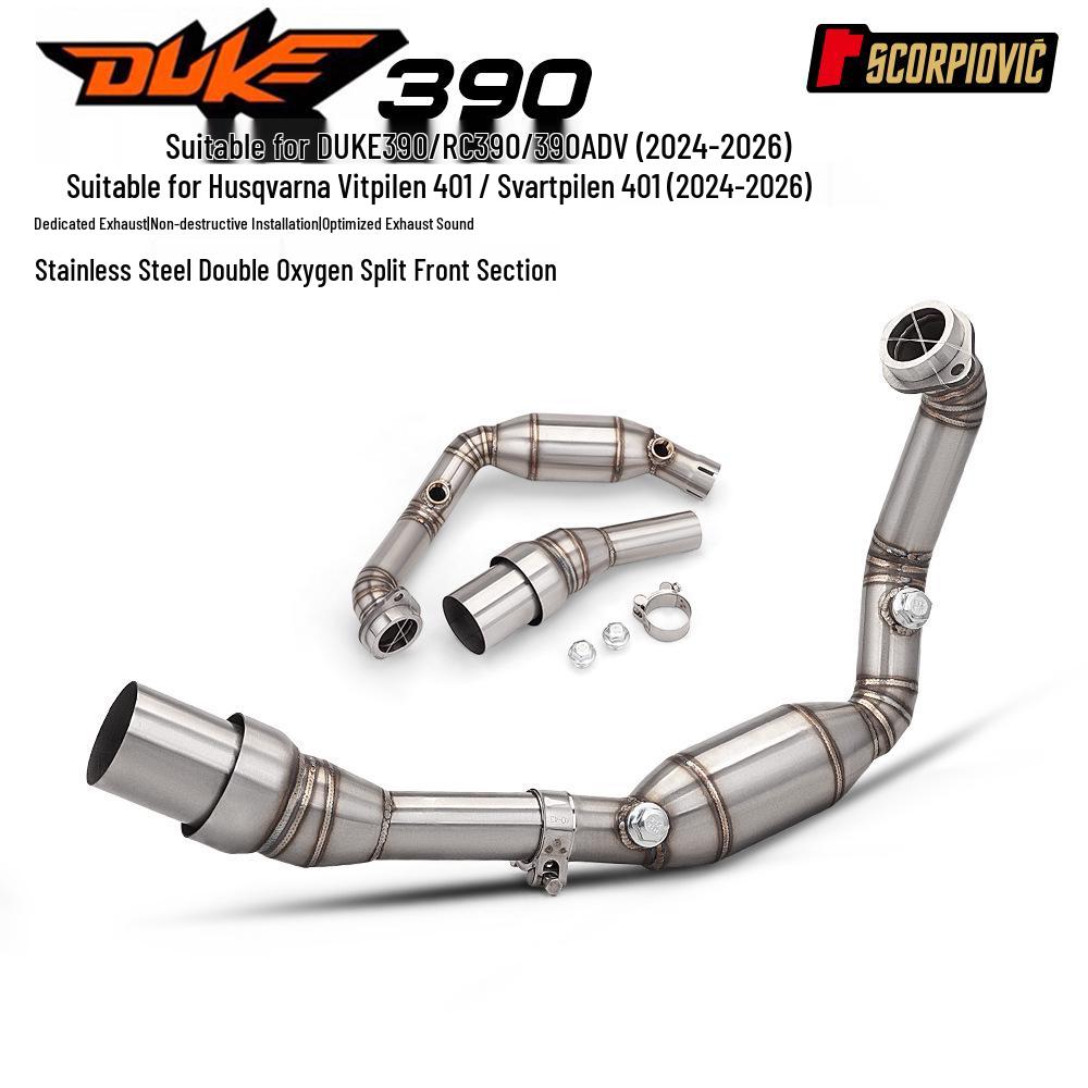 390 DUKE, RC 390, 390 ADV Exhaust Front Section with O2 Sensor Port for Husqvarna Black Arrow & White Arrow 401.