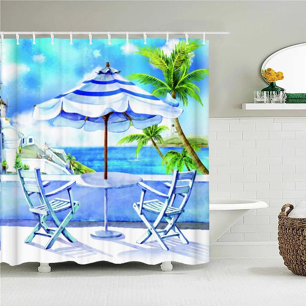 Sunlight Beach Waterproof Fabric Shower Curtains 3D Printing Palm Tree Bath Curtain For Bathroom Bathtub Decoration With Hooks