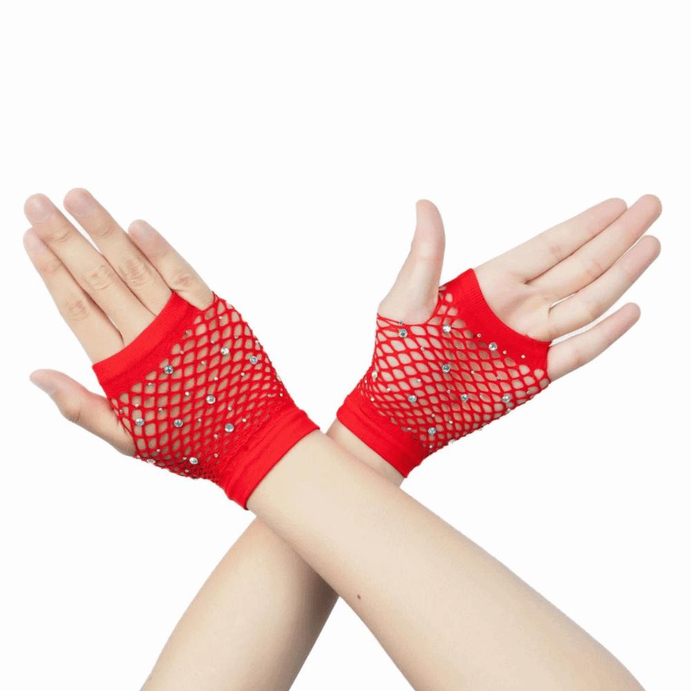 Elastic Rhinestone Gloves Shiny Mesh Lace Gloves Short Fishnet Fingerless Gloves Fashion Accessory