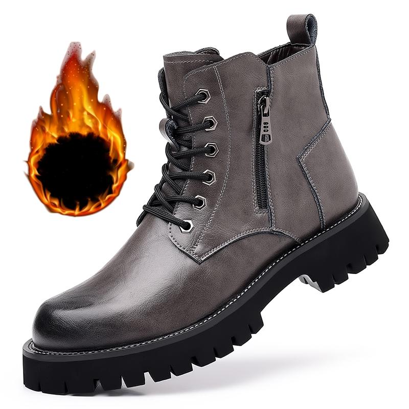 Golden Sapling High -top Leather Shoes Men 2025 Spring Outdoor Warm Plush Ankle Boots Male Quality Snow Boot Footwear