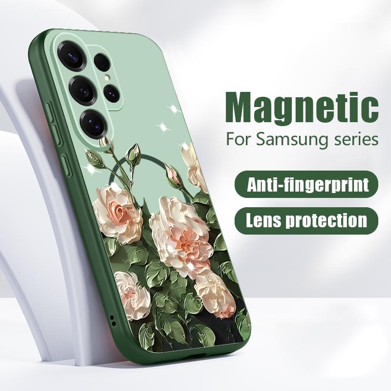 Magnetic For Magsafe Case For Samsung Galaxy S26 Ultra S25 Edge S24 Plus S23 FE S22 A17 A54 A55 A56 A57 5G Pink Lily Daisies Floral Cover