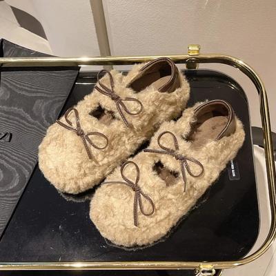 Fashion Women's Fashion Thick Sole Cotton Shoes Winter New Round Head Deep Mouth Suede Butterfly Knot Non-slip Plush Shoes