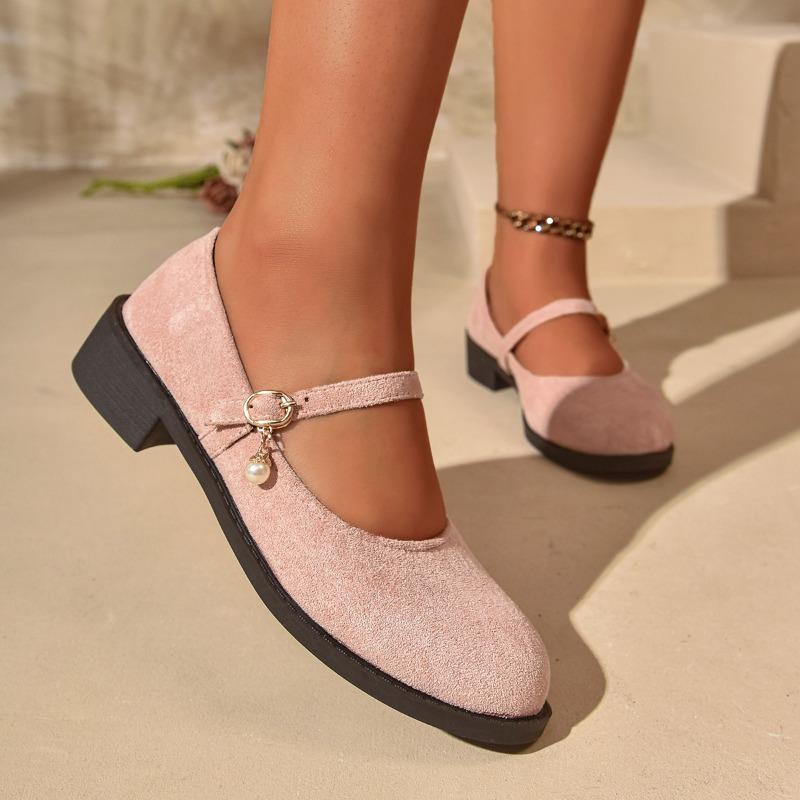 Thick-heeled Red Mary Jane Women's Shoes, 2025 New Style Square Toe, Shallow Mouth, One-strap with Skirt, Single Shoe Summer