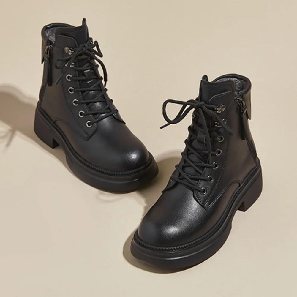 Fashion Boots Women's Spring Autumn Retro Womens Leather Shoes with Double-sided Zippers Platform Casual Shoes Soft Soled Leather Boots
