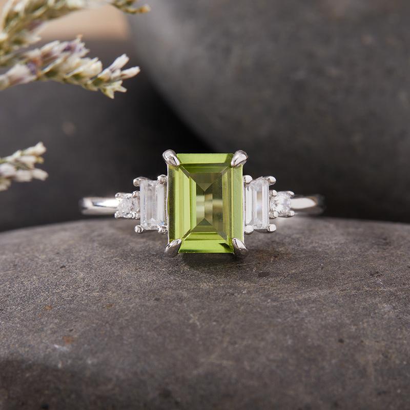 Sugar Cube Natural Topaz Citrine Amethyst Ring Women'S S925 Sterling Silver Colored Treasure Jewelry Index Finger Ring