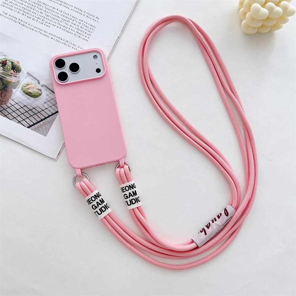 Phone Case for IPhone 17 Air 16E 15 14 Plus 13 12 11 Pro 17 Pro Max Crossbody Necklace Strap Lanyard Candy Color Silicone Cover