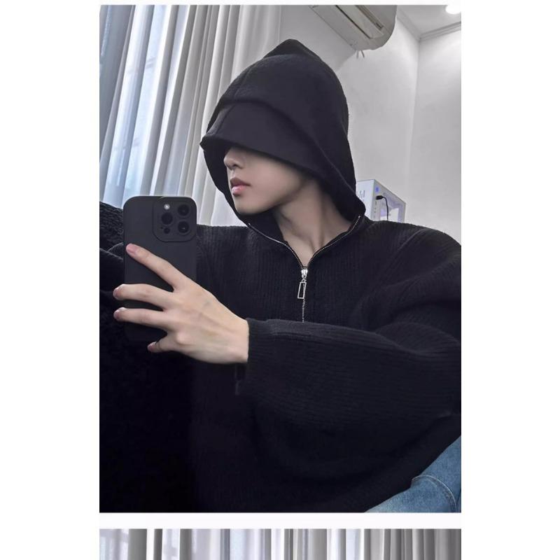 Men S Hooded Half Zip Knit Sweater Loose Warm Casual Pullover