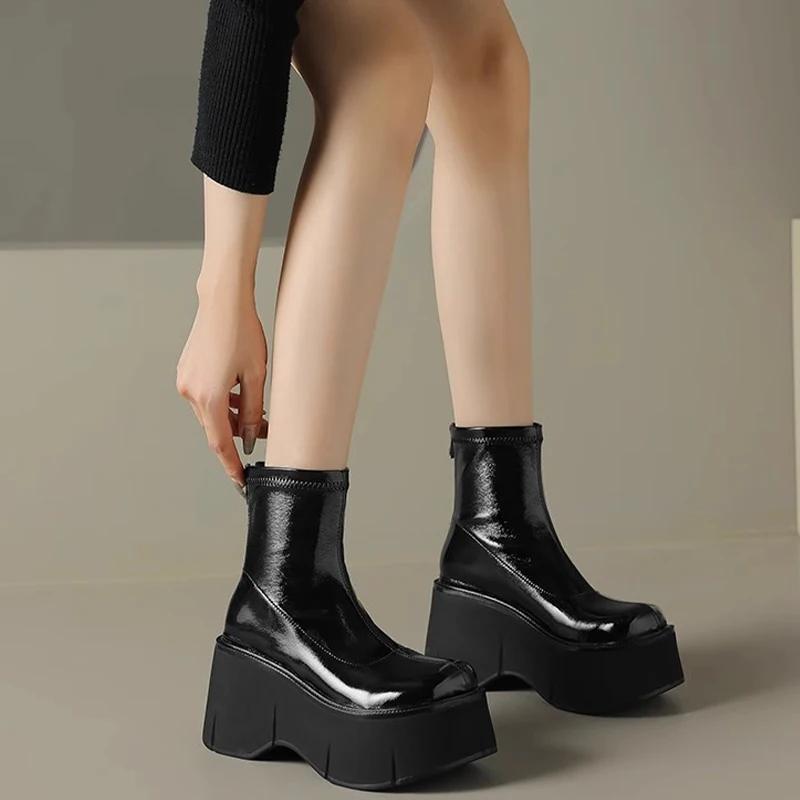 High Heels Platform Women Shoes Autumn Designer Wedges Leather Shoes Women 2024 Trend Shoes Dress Pumps Walking Mujer Zapatos