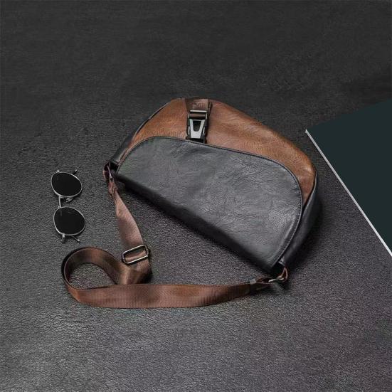 Retro Messenger Bag Men Color Block Crossbody Bag Faux Leather Shoulder