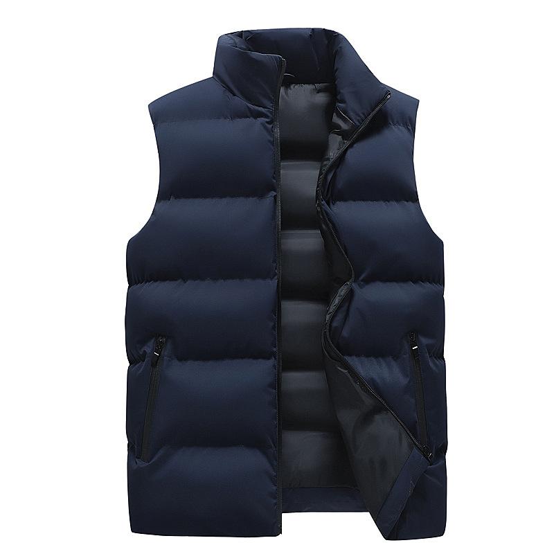 Vest Men's Winter Stand-up Collar Trend Vest Waistcoat Solid Color Men's Thick Jacket Warm Sleeveless Cotton Coat