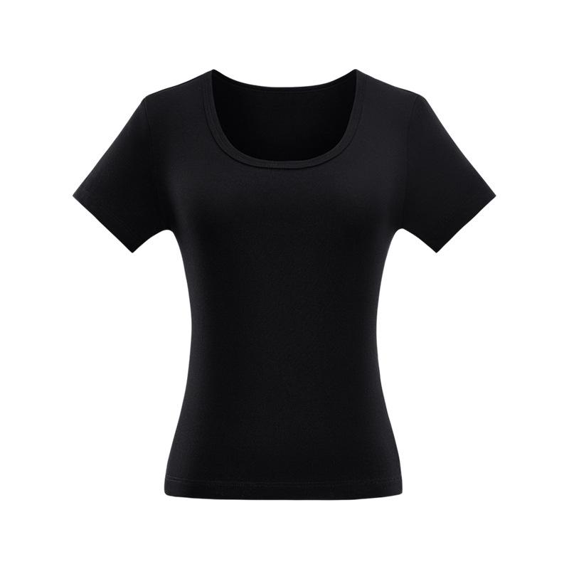 Women's White Slim-Fit U-Neck Short-Sleeve T-Shirt - Versatile, Stylish, Solid Color, Summer Essential