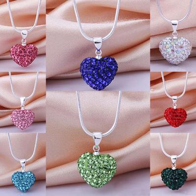 Women's Fashion Rhinestones Love Heart Pendant Choker Chain Necklace Jewelry