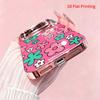 2DFlat electroplated tempered glass phone case,Pink Background with Teal,and Peach Flowers,suitable for iPhone 18 Pro Max 17 16 15 14 13 12 11
