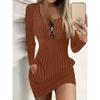 Ladies' Loose And Comfortable Round Neck Fashionable Chest Zipper Pocket Long Sleeved Dress