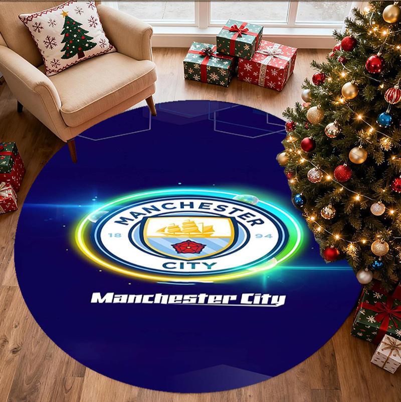 Tappeto Rotondo con Motivo Calcio Manchester FC, Tappetino Interno/Esterno, per Picnic, Sala Giochi, Camera da Letto, Ufficio, Soggiorno, Tappeto Decorazione Casa, Regalo di Compleanno