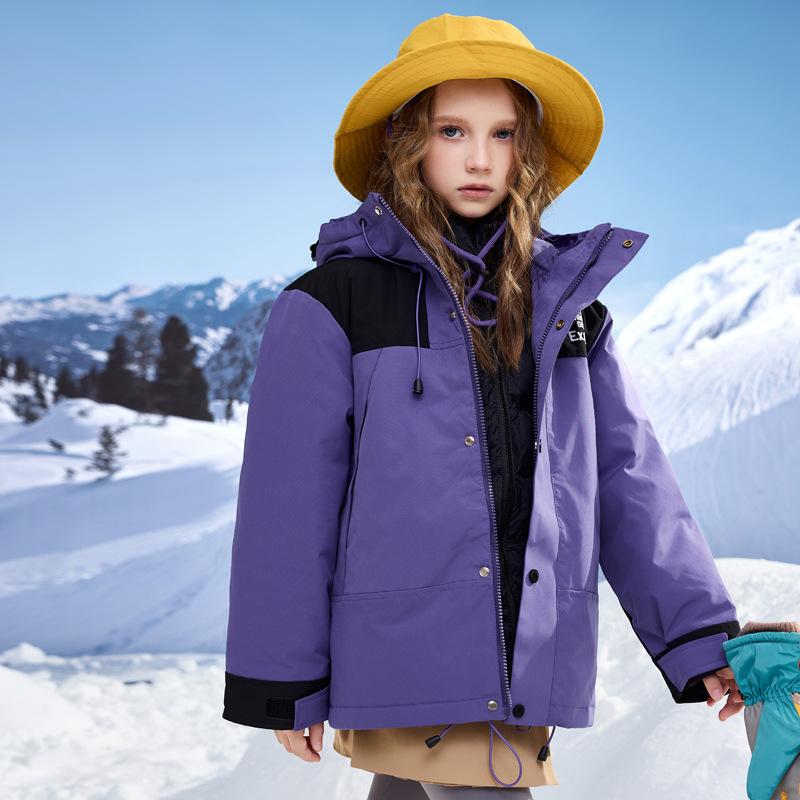 

Новая детская куртка три в одном с пуховой подкладкой, ветрозащитная, водонепроницаемая, съемная, пуховая куртка 170cm фиолетовый