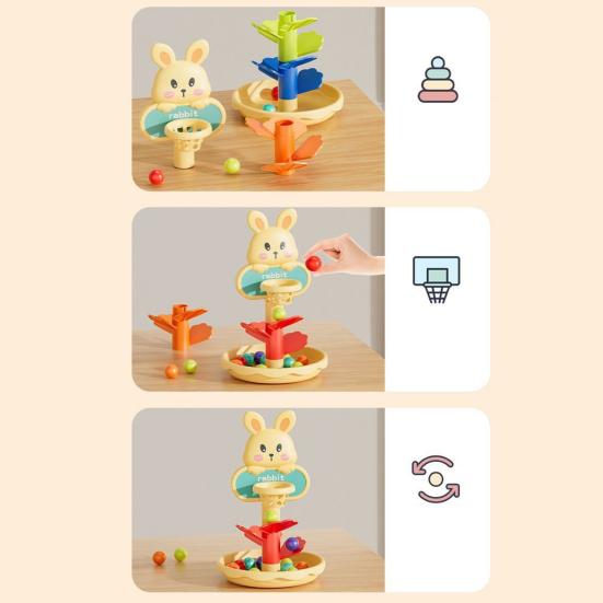Kids Ball Shoot Track Toy 45753 Layers Cartoon Rabbit Rolling Ball Tower