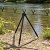 Outdoor Rod Rest Stand for Fishing Use with Collapsible Metal Frame, Waterside Placement Support, Carry Storage, and Line Watch Use