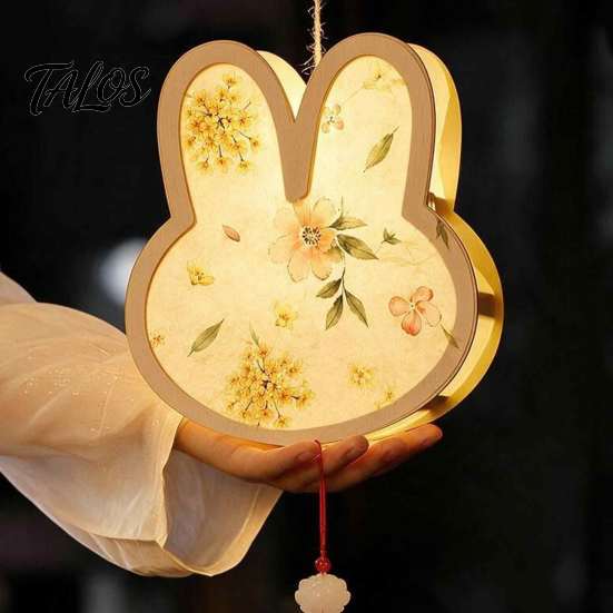 Handmade Paper Lantern Craft DIY Chinese Ancient Style Kit, Light Up Handheld with LED String & Quaint Wooden Frame Tassel, Rabbit Butterfly Lotus Fan