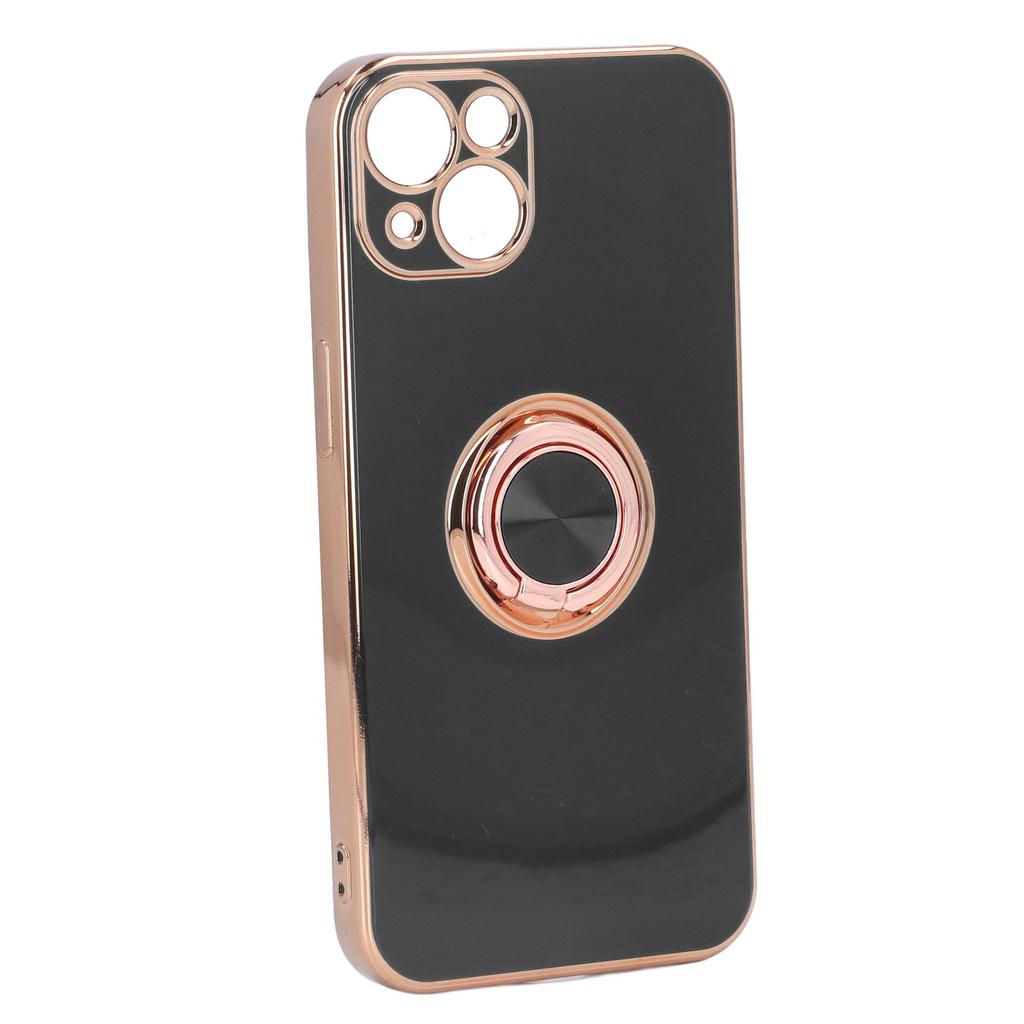 Mobile Phone Case for Iphone 13 with Rose Gold Glitter Plated Ring Stand Ultra Thin Flexible TPU Phone Protective Case