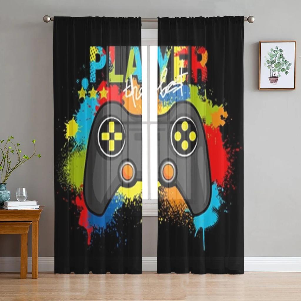Game Controller Sheer Curtains For Living Room Bedroom Tulle Curtains Kitchen Window Treatments Panel Drapes