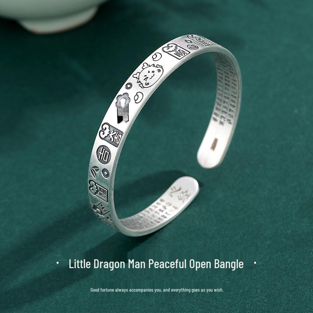 

Браслет-колесо обозрения из стерлингового серебра Год Дракона - Универсальный, не тускнеющий открытый браслет-манжета для женщин Full Silver