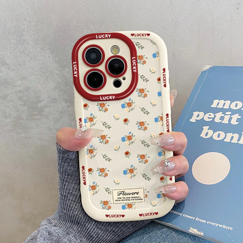 Temperament Small Floral for Apple 16 Promax Puff Shell for IPhone 15 New Style 14 Creative 13 Cartoon Anti-fall