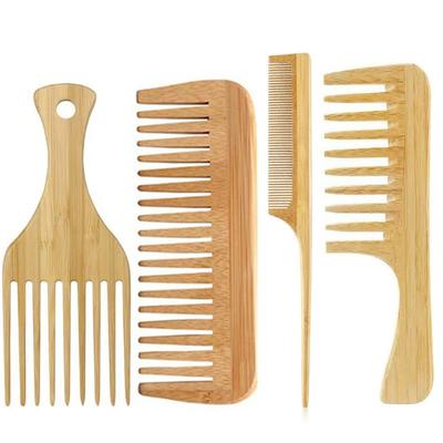 Natural Bamboo Wooden Hair Combs Anti-Static Afro Fork Comb Wide Tooth Combs Rat Tail Hair Brush Women Barber Styling Tools