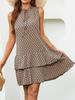 European and American Printed Bow Tie Short Lace Dress