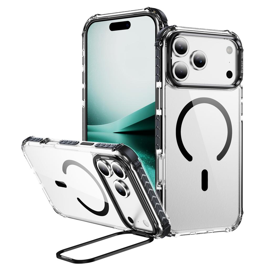 For iPhone 17 Pro Clear Phone Case with Lens Kickstand Cover Compatible with MagSafe