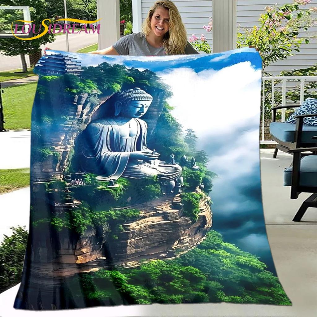 Manta 3D Sakyamuni Buddha Guanyin Bodhisattva budismo fe religión manta suave para el hogar orar dormitorio camas funda de sofá