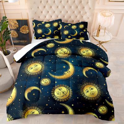 Kemila Ropa de cama 3D, funda nórdica y funda de almohada, ropa de cama, juego de cama doble Sol y Luna