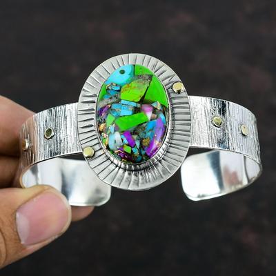 Fiesta Kingman Türkis Armreif Multi Kupfer Türkis Armreif 925 Sterling Silber Verstellbarer Armreif Edelstein Armreif Handgefertigtes Armband