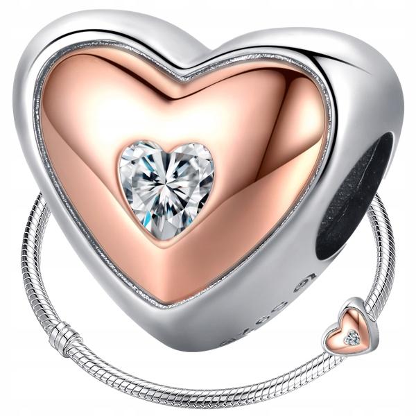 Heart Charms Rose S925 Pendant Cubic Zirconia Crystal Beads Plated