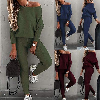 Bayan Düz Renk Spor Eşofman Takımı Uzun Kollu Üstler Pantolon Takım Elbise