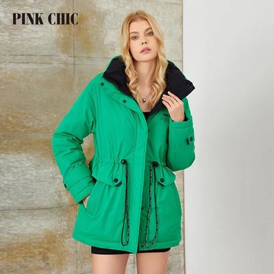 PINK CHIC 2023 Neue Wintermantel Damen Daunenjacken Mode bunte Warme Lace up Hooded kurze Version Parka Weiblich W6566M