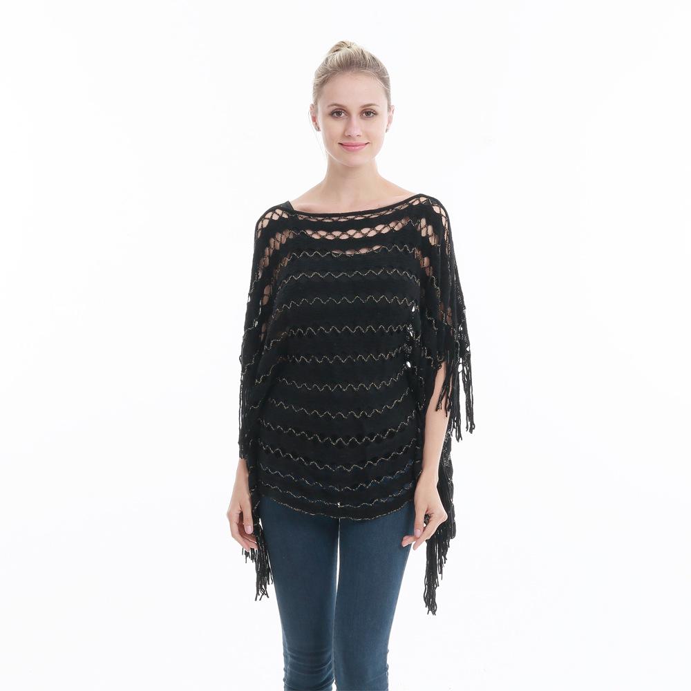 

Кардиган свободного кроя с кисточками весна/лето - универсальный пуловер с рукавами «летучая мышь» One Size чёрный