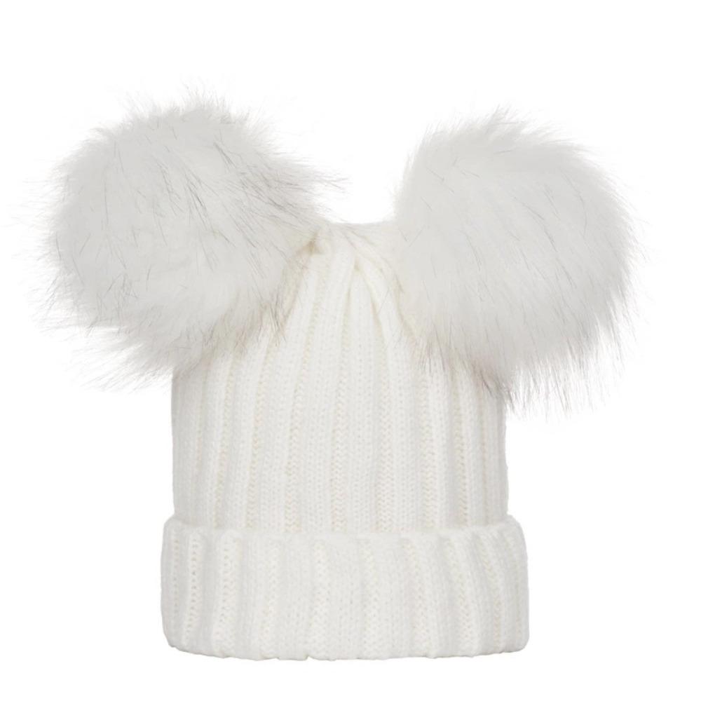 Faux Fur Ball Infant Beanie Plush Mother Kids Pullover Cap Soft Baby Knitted Hat Boys